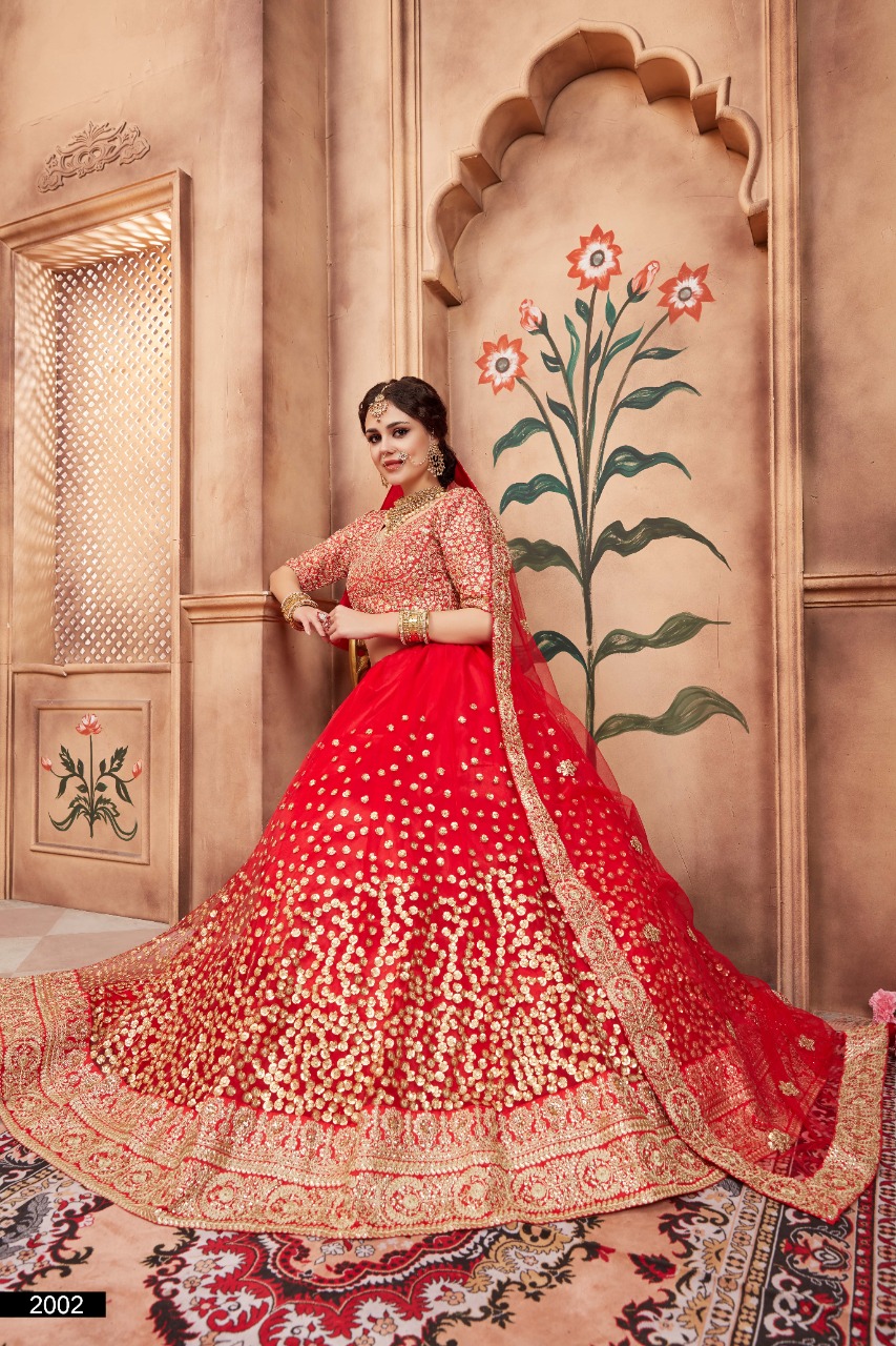Lehenga Choli : Red pure velvet sequence flower work wedding ...