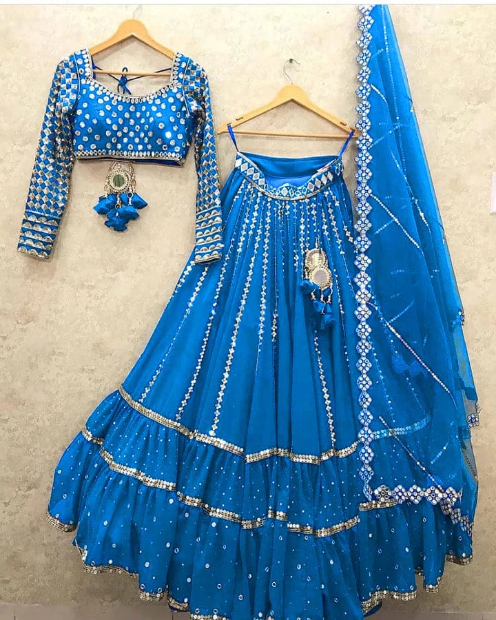 Buy Tremendous Royal Blue Net With Embroidered Zari Work New Lehenga Choli  Design Online – Ville Fashions