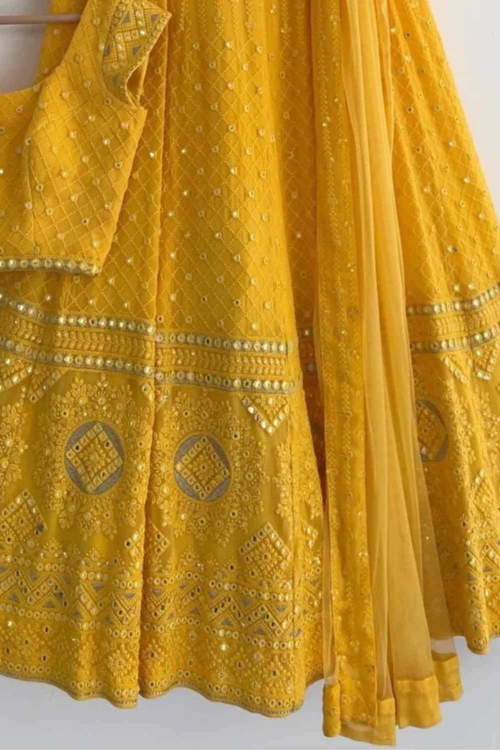 Buy Lehnga Choli - Bright Yellow Zari Embroidered Wedding Lehenga Choli