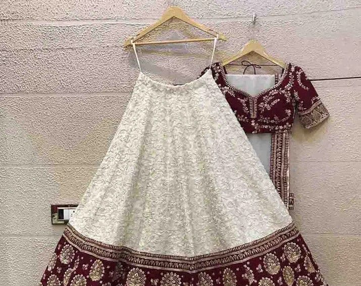 Festive, Party Wear White and Off White color Cotton fabric Lehenga :  1920964