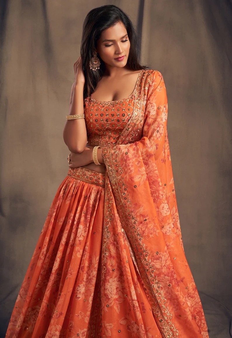 Rust Orange color latest designer lehenga choli – Joshindia
