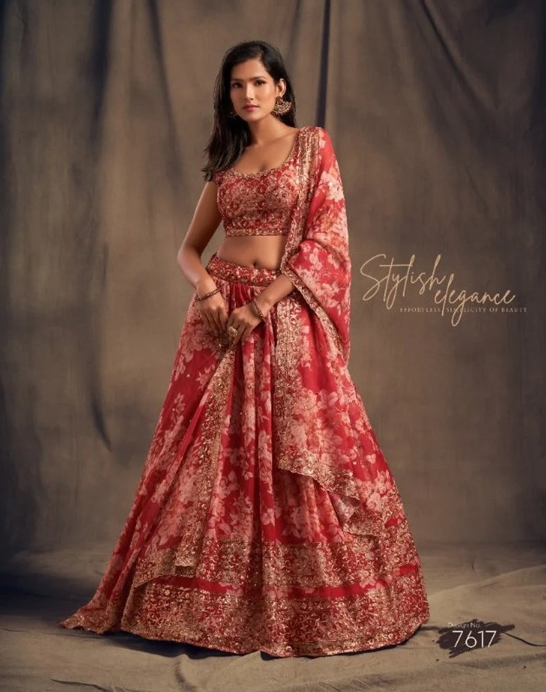 Anamika Khanna Bride Stuns In A Tomato Red Lehenga Heavily Encrusted With  Stones In Floral Patterns