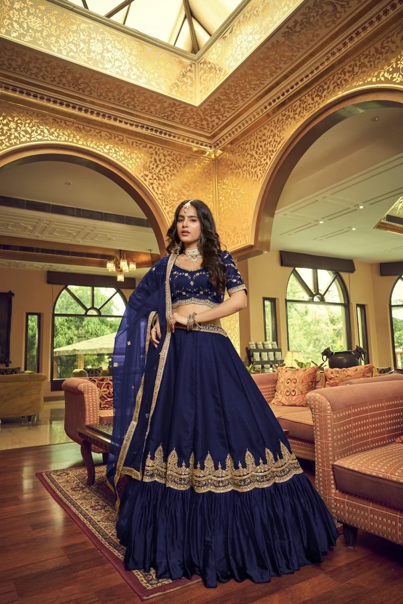 Heavy Embroidered Blue Lehenga Saree Set - Dress me Royal