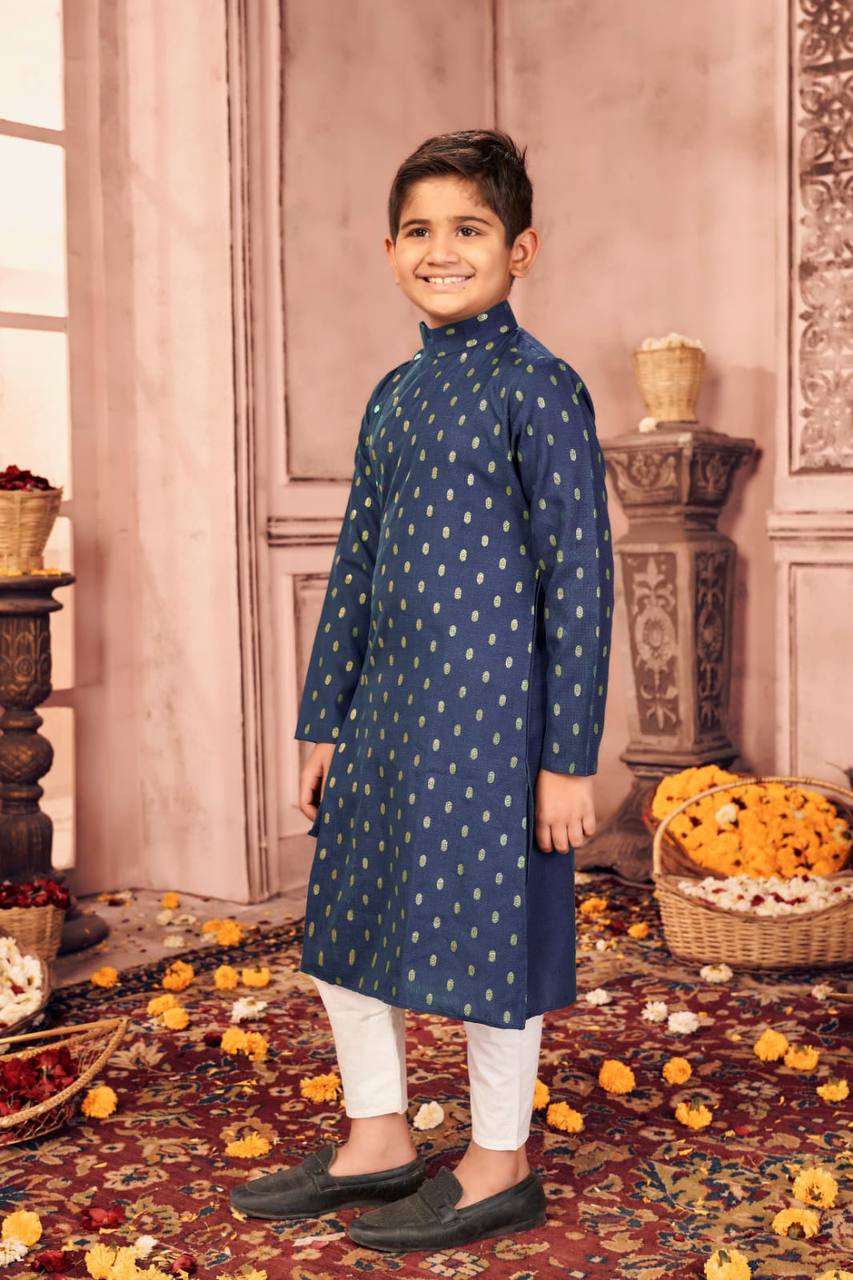 Buy Navy Blue Cotton Printed Boys Kurta Pyjama Party Wear Online at Best  Price | Cbazaar