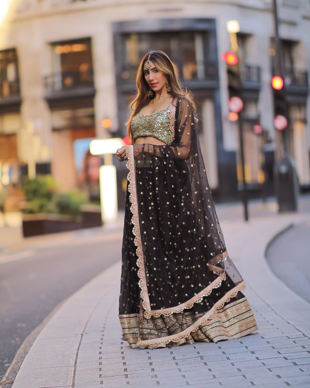 Elegant Black Cotton silk lehenga with brocade blouse & Contract dupat –  Sujatra