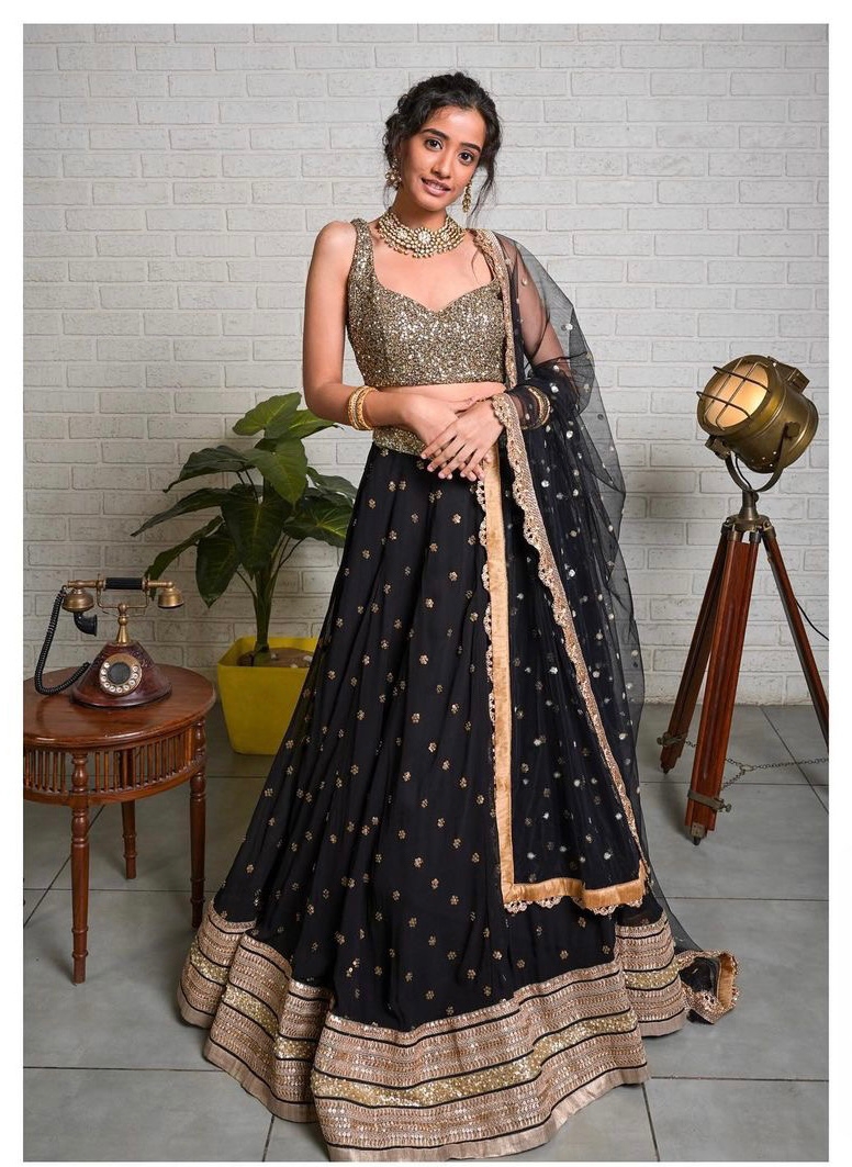 black color lehenga choli in banarasi zari weaving work for wedding and  functions - Kloth Trend