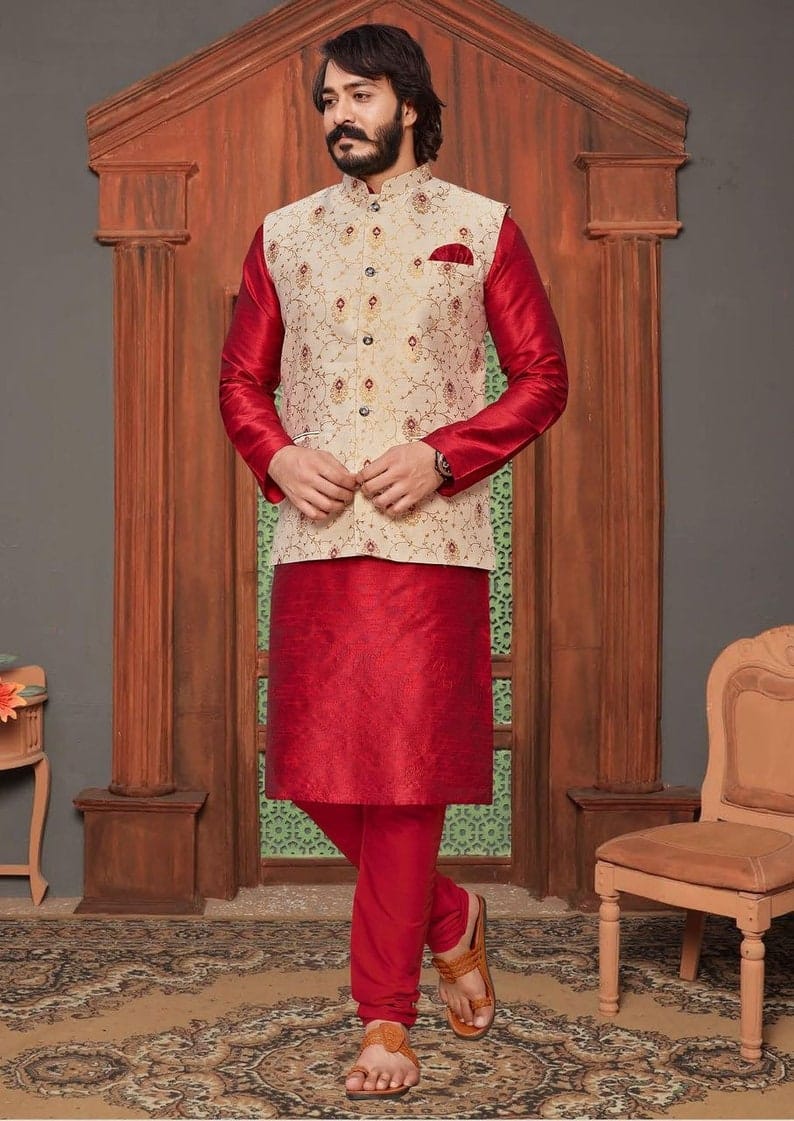 Elegant Brown Lucknowi Jacket Kurta with Gold Handwork for Weddings