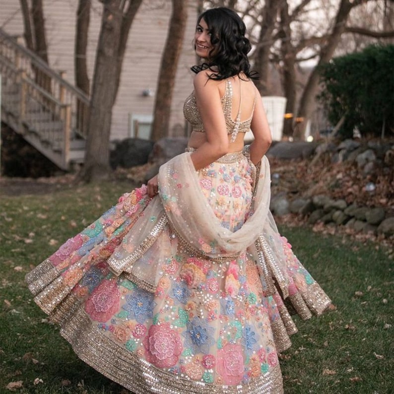 Designer Ivory Color Indian Bridesmaid Bridal Wedding Lehengas 7