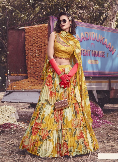 Women's Lime Yellow Soft Silk Lehenga Choli with Embroidered Dupatta