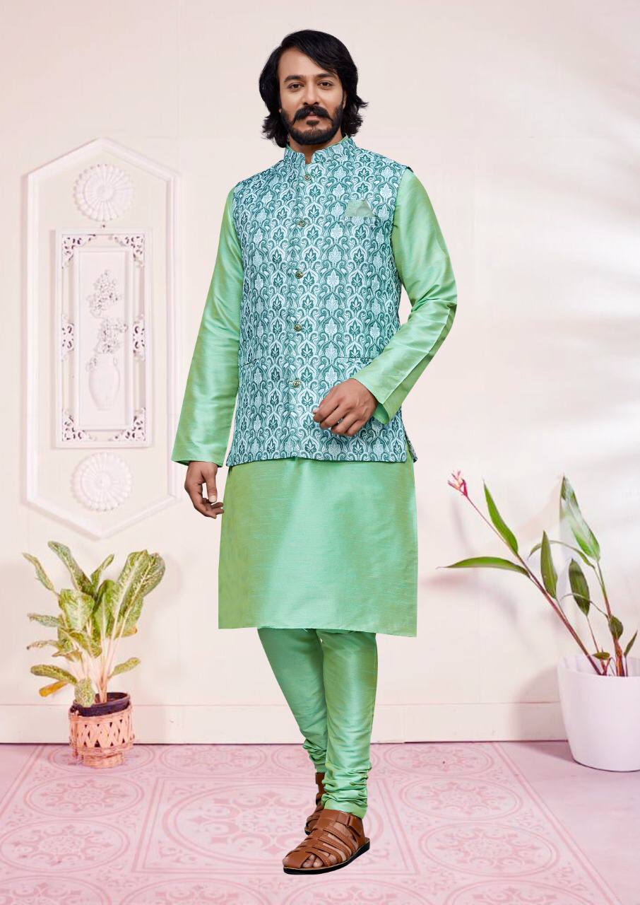 Designer Fashions Men's Kurta Pajama in Navy Blue With Nehru Jacket  MKPA03507
