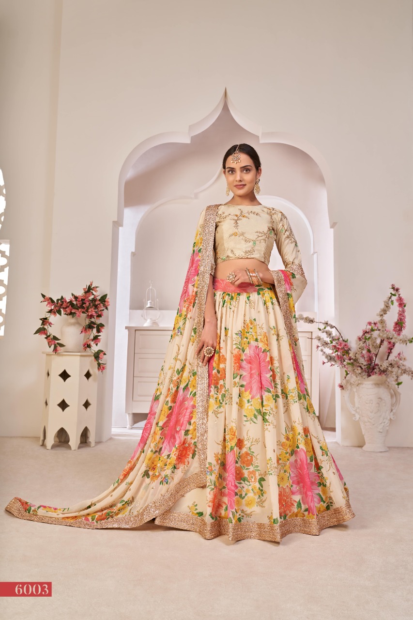Multicolor Lehenga and Embroidered Top Adorned with Floral Prints and  Dupatta|Lehenga-Diademstore.com