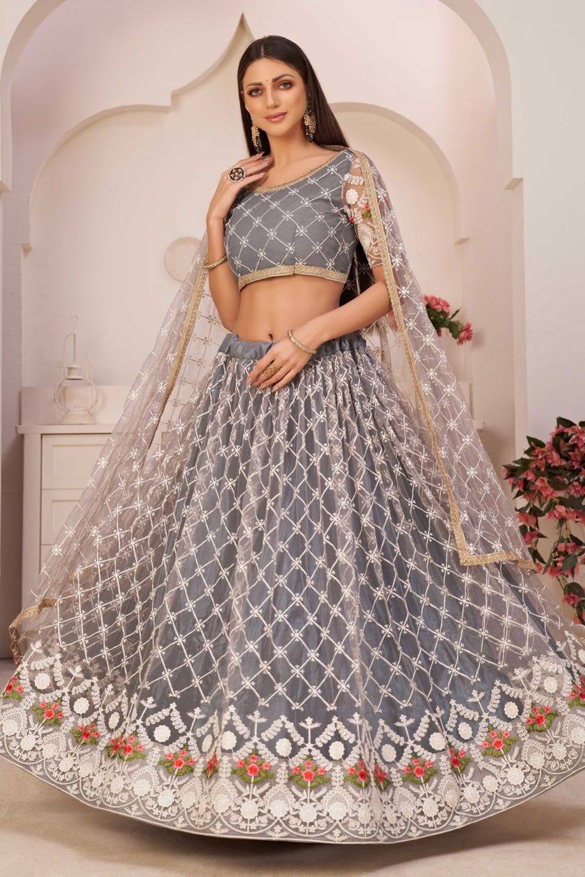 Grey Color Bridal Lehenga Choli for Wedding in Georgette With Sequins Work  in USA, UK, Malaysia, South Africa, Dubai, Singapore