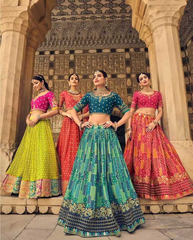 RE - Rama Colored Party Wear Designer Lehenga Choli - Lehengas - Indian