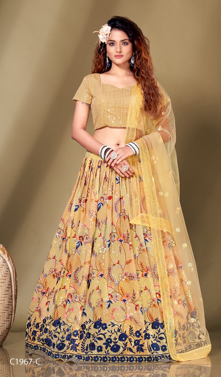 Buy Floral Designer Heavy Organza Fabric Lehenga Choli in Yellow Color  Online - LEHV2727 | Appelle Fashion