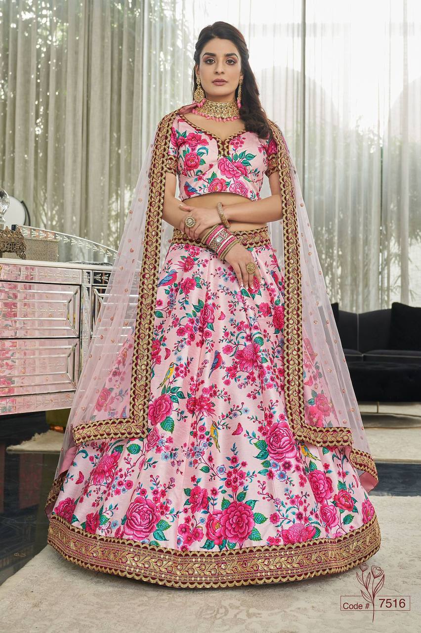 Baby Pink Lehenga Set with Cut Work Gold Embroidery and Embroidered Blouse  - Seasons India