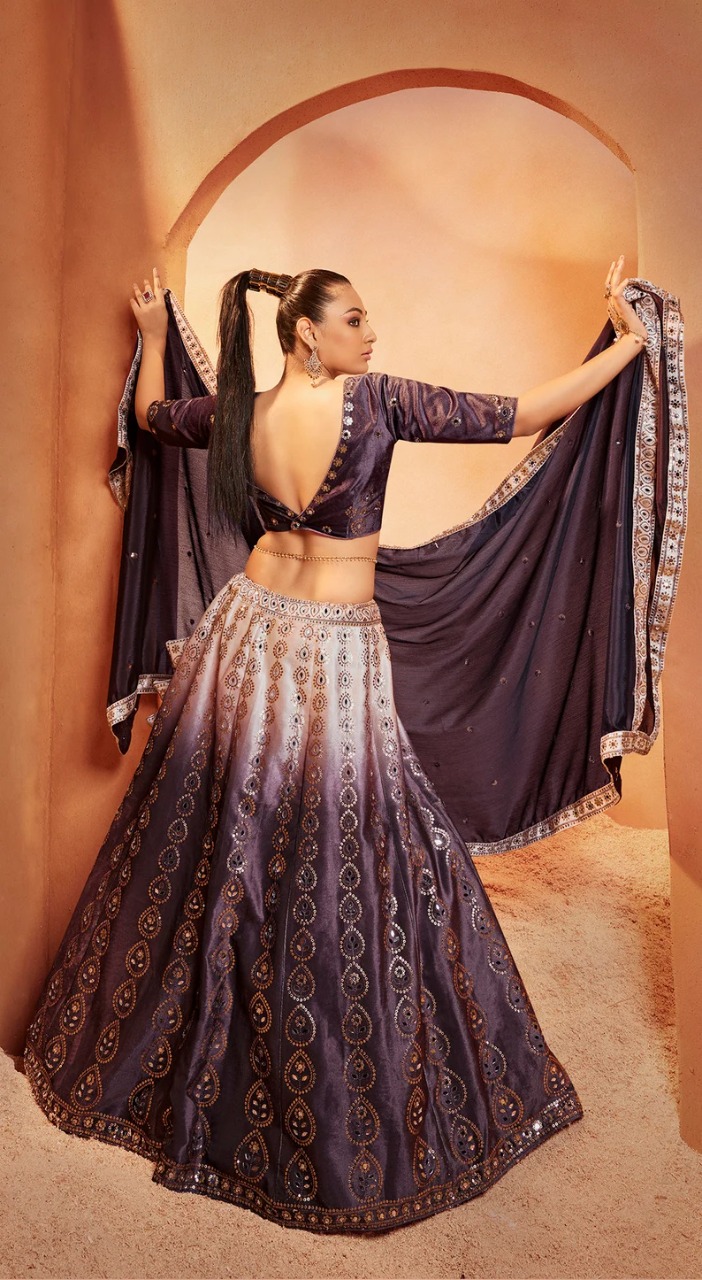 Designer Blue Pakistani wedding Long Trail lehenga with Dark Blue Velvet  kurti and Embellishment -