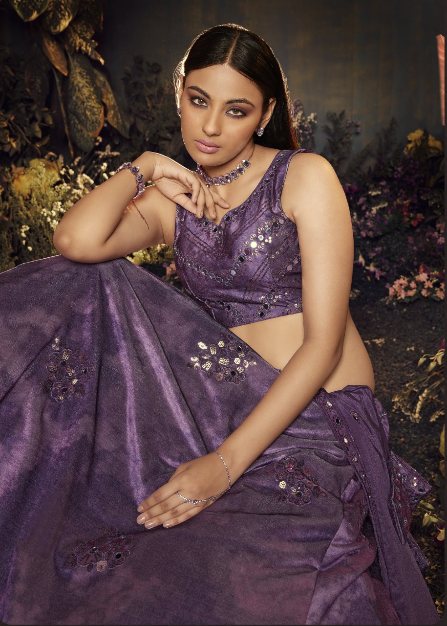 Buy Purple Velvet Embroidery V Neck Bridal Lehenga Set For Women by  Mrunalini Rao Online at Aza Fashions.