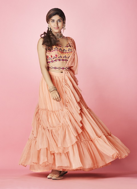 Wedding Designer Peach Color lehenga choli for Women - sethnik.com