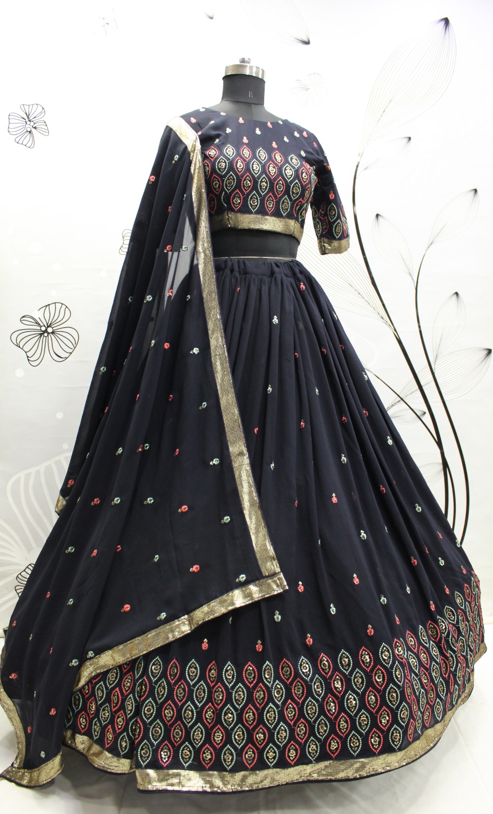 Buy Energetic Black Color Designer Wedding Wear Heavy Net Thread Seque –  Cygnus Fashion