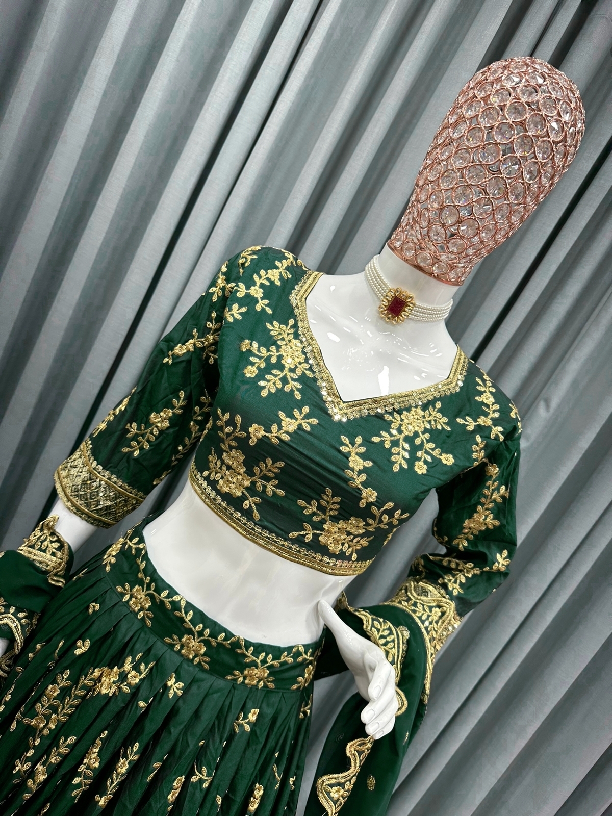 Sheen Dark Green Sequin Embroidered Lehenga Set - Plus Size  Clothing(XS-10XL)