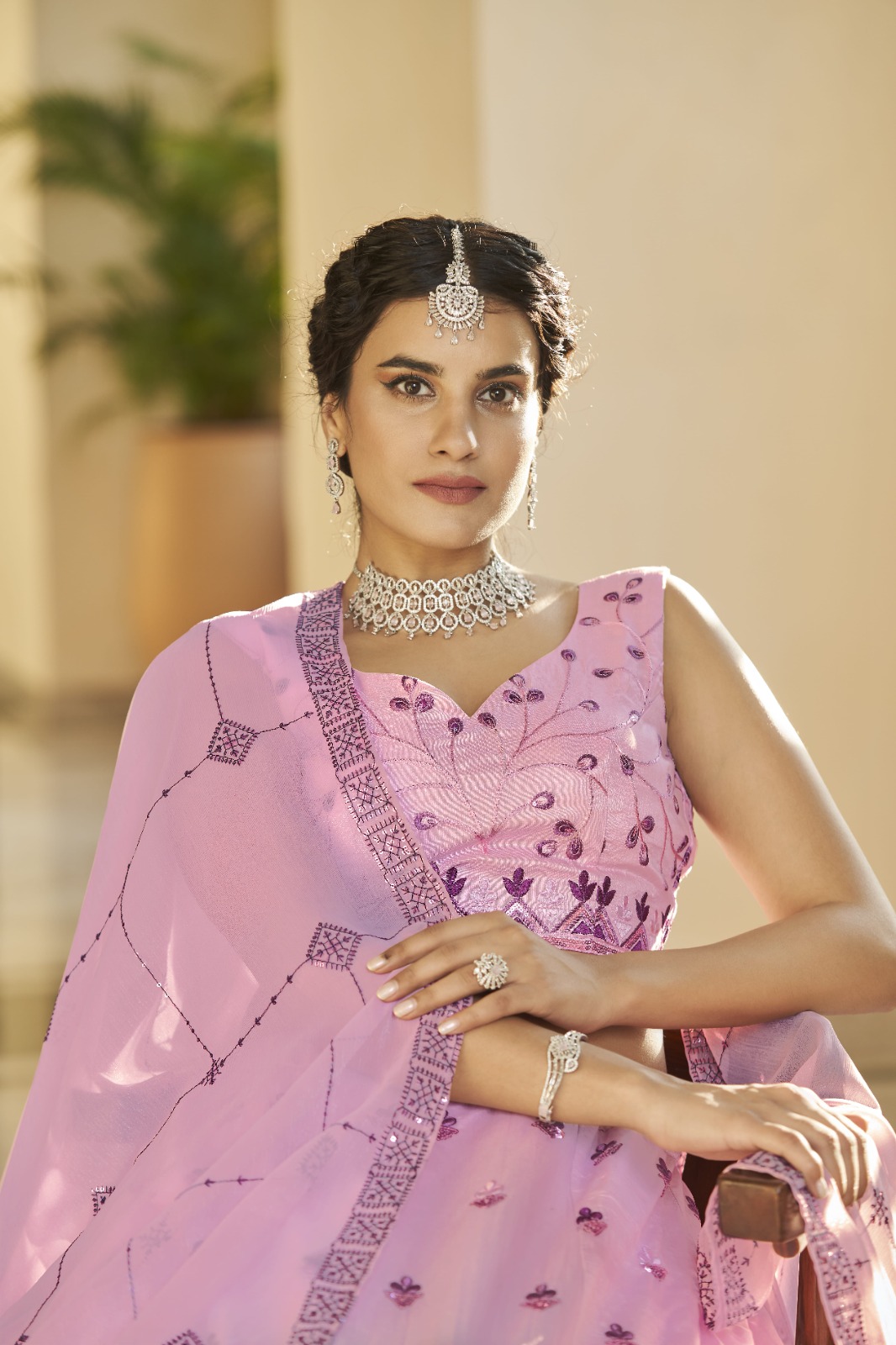 Designer Pink Georgette Readymade Saree with Handwork Blouse Material 