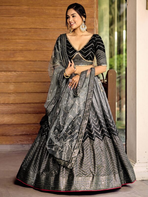 Black sequins Chinon Reception wears Lehenga choli For Girls. - Image 11