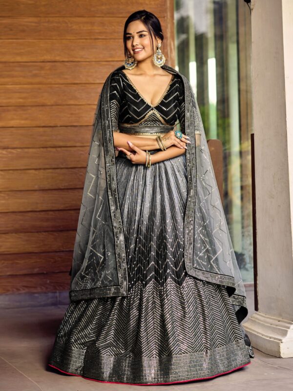 Black sequins Chinon Reception wears Lehenga choli For Girls. - Image 2