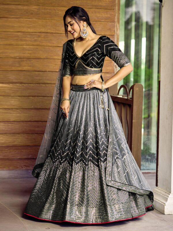 Black sequins Chinon Reception wears Lehenga choli For Girls. - Image 4