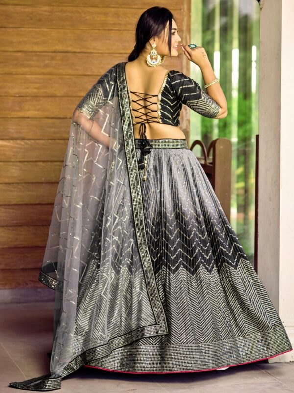 Black sequins Chinon Reception wears Lehenga choli For Girls. - Image 5