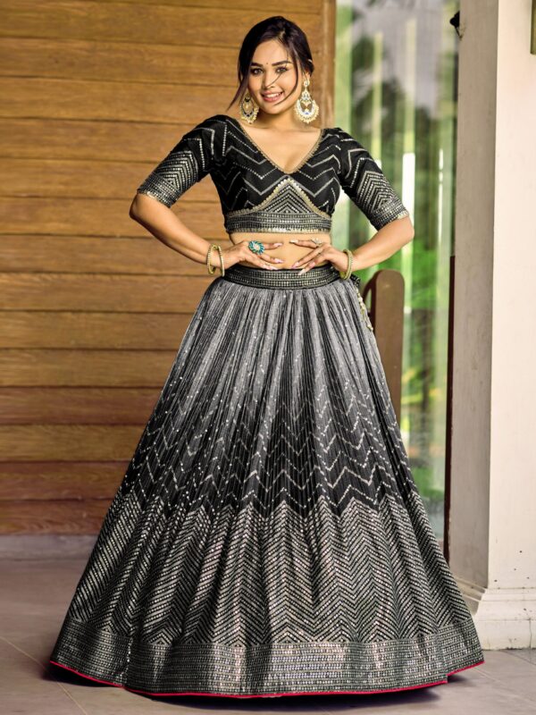 Black sequins Chinon Reception wears Lehenga choli For Girls. - Image 6