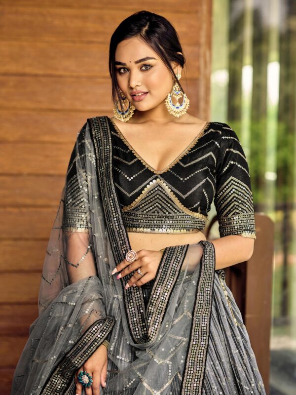 Black sequins Chinon Reception wears Lehenga choli For Girls.