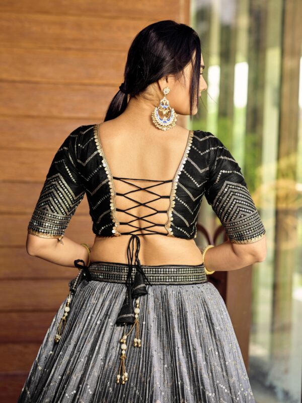 Black sequins Chinon Reception wears Lehenga choli For Girls. - Image 8