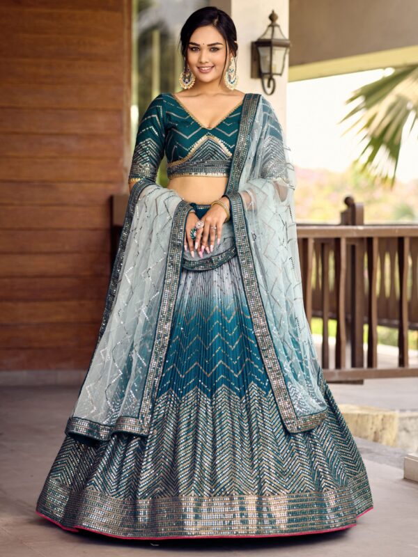 Blue sequins Chinon Reception wears Lehenga choli For Girls.