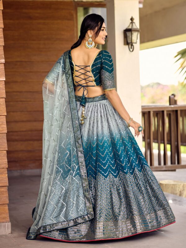 Blue sequins Chinon Reception wears Lehenga choli For Girls. - Image 3
