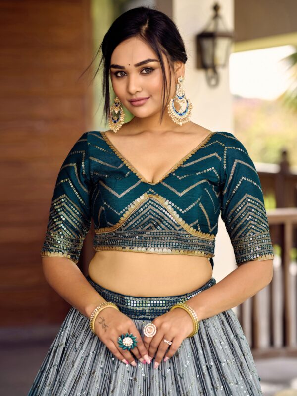 Blue sequins Chinon Reception wears Lehenga choli For Girls. - Image 6