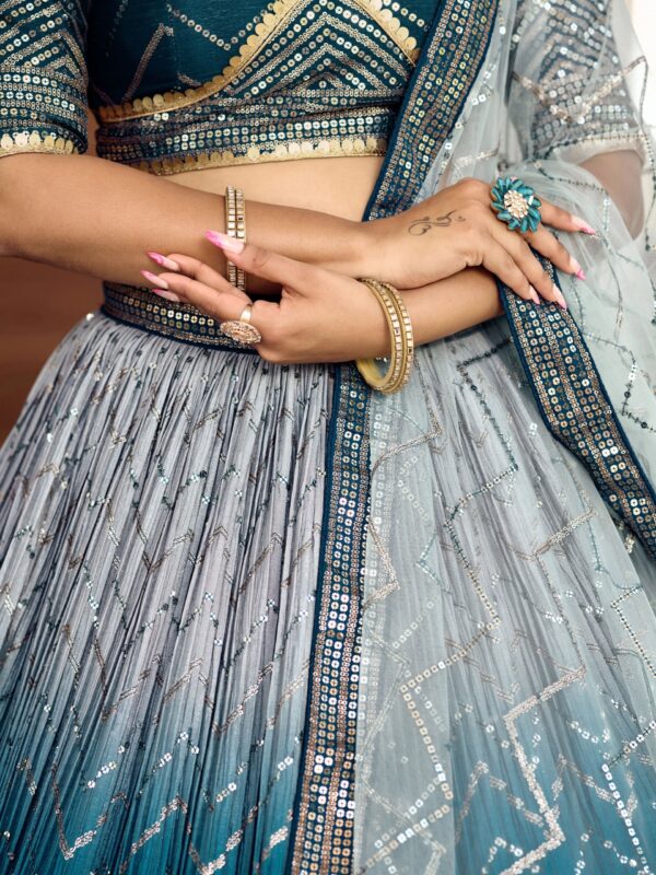 Blue sequins Chinon Reception wears Lehenga choli For Girls. - Image 8
