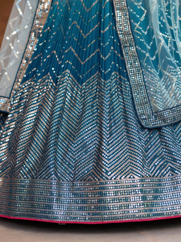 Blue sequins Chinon Reception wears Lehenga choli For Girls. - Image 9