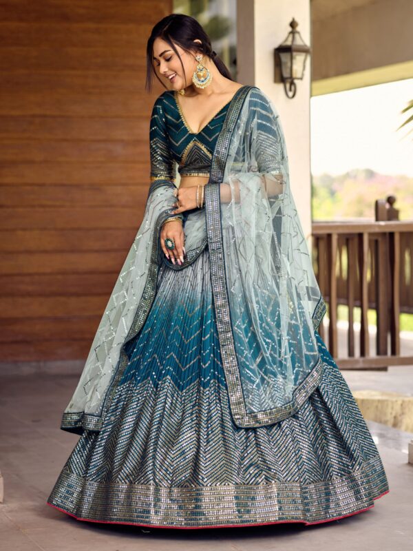Blue sequins Chinon Reception wears Lehenga choli For Girls. - Image 10
