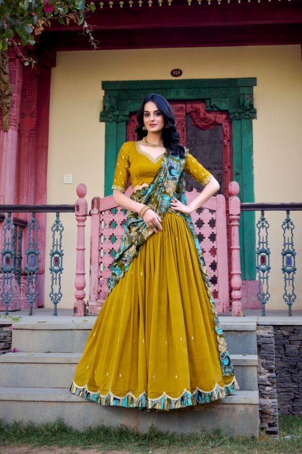 Designer Lehenga With Vichitra Silk Fabric In Mustard Color. - Image 2