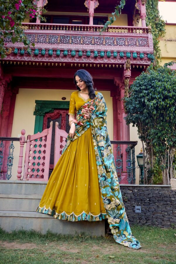 Designer Lehenga With Vichitra Silk Fabric In Mustard Color. - Image 3