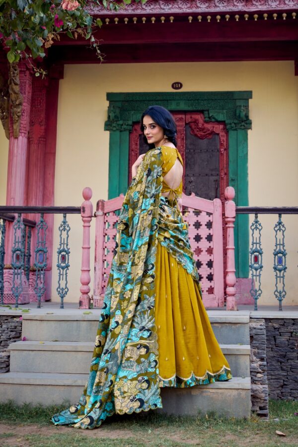 Designer Lehenga With Vichitra Silk Fabric In Mustard Color. - Image 4
