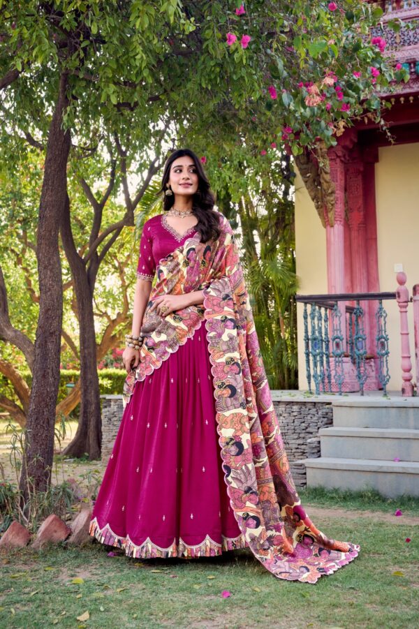 Designer Lehenga With Vichitra Silk Fabric In Pink Color.