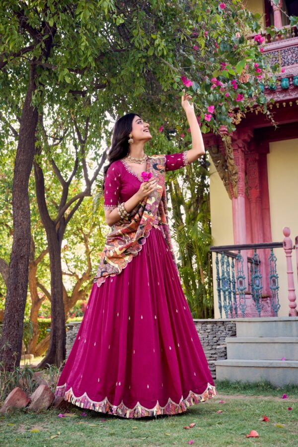 Designer Lehenga With Vichitra Silk Fabric In Pink Color. - Image 2