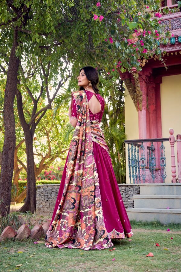 Designer Lehenga With Vichitra Silk Fabric In Pink Color. - Image 3