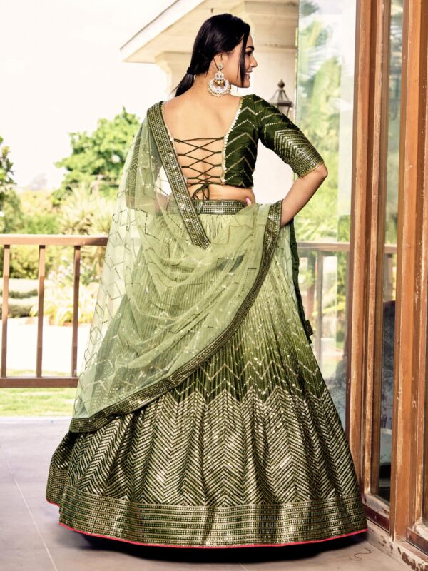 Green sequins Chinon Reception wears Lehenga choli For Girls. - Image 5