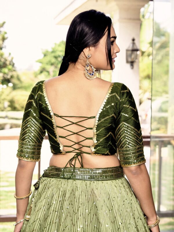 Green sequins Chinon Reception wears Lehenga choli For Girls. - Image 6