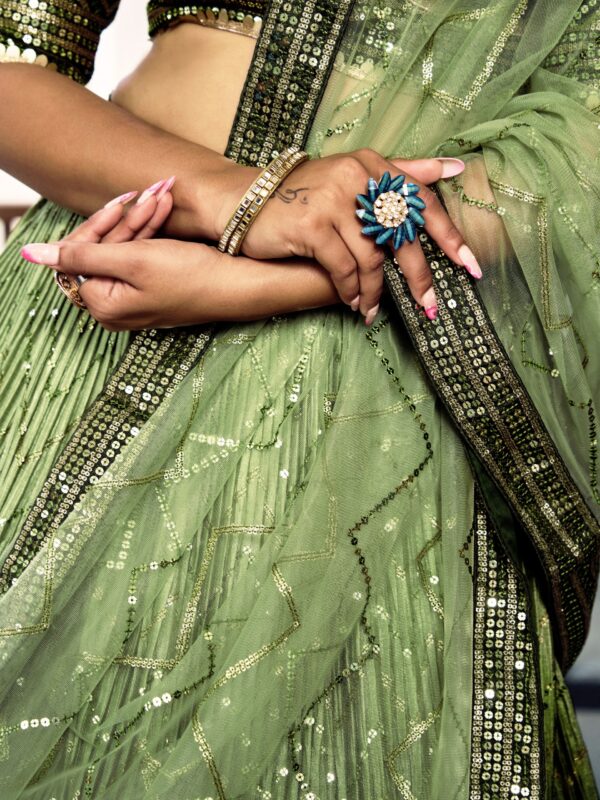 Green sequins Chinon Reception wears Lehenga choli For Girls. - Image 8