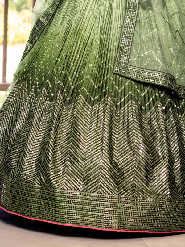 Green sequins Chinon Reception wears Lehenga choli For Girls. - Image 9