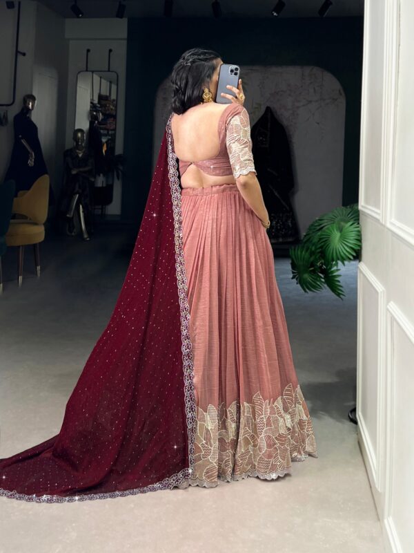 Lehenga Collection Of 2025 With Glossy Fabric In Peach color. - Image 3