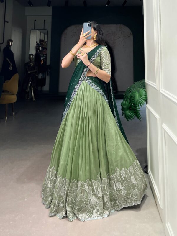 Lehenga Collection Of 2025 With Glossy Fabric In Pista color. - Image 2